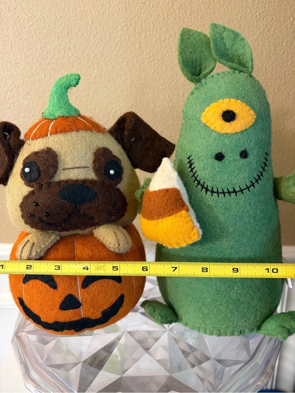 Wool Weighted Halloween Decor Pug Pumpkin Pup & Green Candy Corn Monster